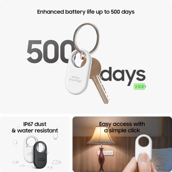 Samsung Galaxy SmartTag2, Bluetooth Tracker, Smart Tag GPS Locator Tracking Device, Item Finder for Keys, Wallet, Luggage, Pets, Use w/ Phones and Tablets Android 11 or Later, 2023, 1 Pack, Black - Image 2